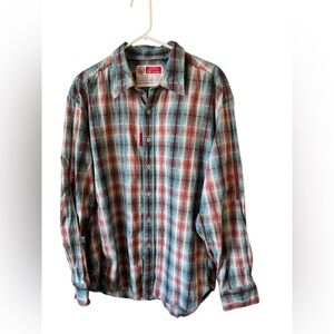 Robert Graham Shirt Men Large Red Blue  Button Up Patches